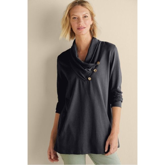 Soft Surroundings Womens S Green Long Sleeves Overlap Collar Terry Tunic Top - Picture 6 of 9